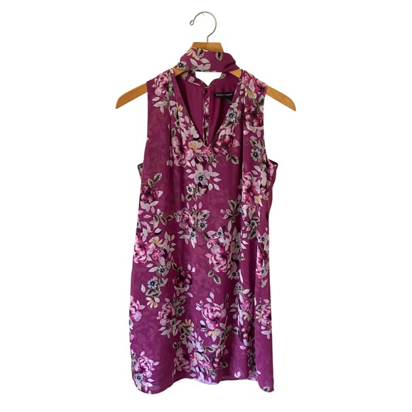 White House Black Market Dresses & Skirts - WHBM Purple Floral Choker Neck Bow Chiffon Shift Dress Sz 6 Whimsygoth Coquette